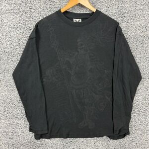 Avirex Shirt Mens XL Black Warrior Graphic Thermal Waffle Knit Long Sleeve Tee